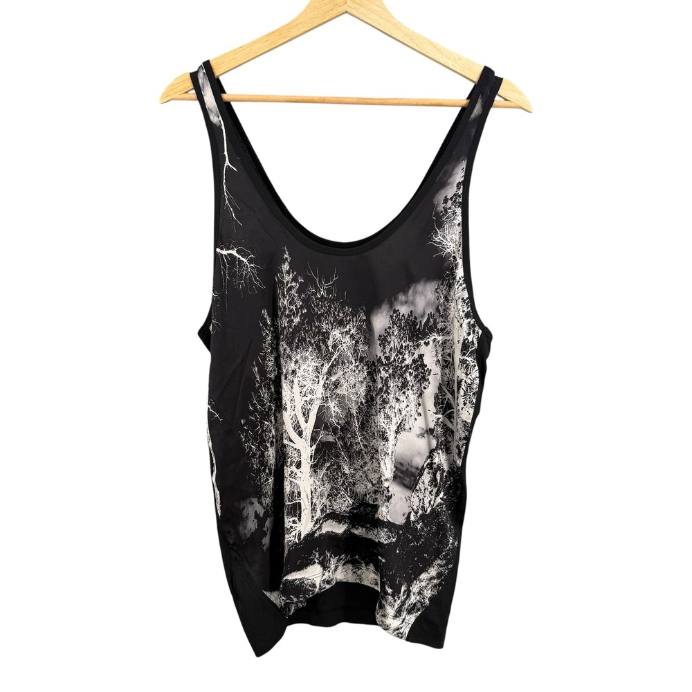 Barbara Bui Tank Top Small Black Silk Cotton Artistic Tree Graphic Scoop Neck